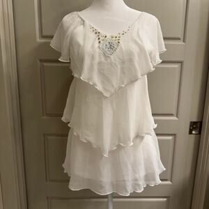 Y2K White Layered Mini Dress Bedazzled